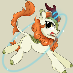 Size: 1080x1080 | Tagged: safe, artist:twiliset, derpibooru original, character:autumn blaze, species:kirin, g4, awwtumn blaze, beautiful, butt, cloven hooves, cute, female, happy, hooves, light, looking at you, magic, open mouth, open smile, plot, running, simple background, smiling, solo