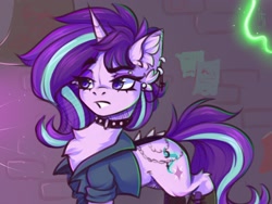Size: 1600x1200 | Tagged: safe, artist:falafeljake, character:starlight glimmer, species:pony, species:unicorn, g4, chest fluff, choker, clothing, ear fluff, ear piercing, edgelight glimmer, eyebrows, eyebrows visible through hair, female, horn, jewelry, mare, necklace, piercing, solo