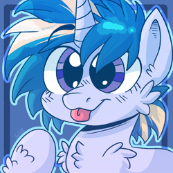 Size: 1000x1000 | Tagged: safe, artist:loopdalamb, derpibooru original, character:skeedaddle, species:pony, species:unicorn, episode:marks and recreation, g4, my little pony: friendship is magic, blank flank, blep, cheek fluff, chest fluff, chibi, colt, cute, fluffy, icon, male, small, smiling, smol, solo, tongue out, young