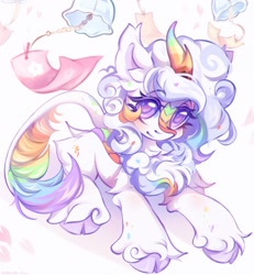 Size: 1932x2090 | Tagged: safe, artist:vanilla-chan, oc, oc only, oc:cloudy canvas, species:kirin, cloven hooves, eyebrows, eyebrows visible through hair, female, high res, hooves, kirin oc, looking at you, non-pony oc, smiling, smiling at you, solo
