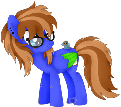 Size: 4604x4076 | Tagged: safe, artist:pure-blue-heart, oc, oc only, oc:bluebook, oc:skittle, species:pegasus, species:pony, colored wings, ear piercing, earring, female, floppy ears, freckles, glasses, jewelry, mare, micro, multicolored mane, nonbinary, pegasus oc, piercing, solo, tiny, two toned mane, wings