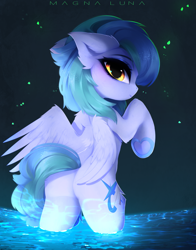 Size: 3333x4245 | Tagged: safe, artist:magnaluna, oc, oc only, oc:siriusnavigator, species:pegasus, species:pony, bipedal, butt, ear fluff, eyebrows, female, high res, hoof heart, looking at you, looking back, looking back at you, mare, pegasus oc, plot, rear view, signature, solo, underhoof, wings