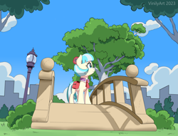 Size: 2973x2276 | Tagged: safe, artist:vinilyart, artist:vinilyart_d, character:coco pommel, species:earth pony, species:pony, g4, cloud, female, grass, high res, lamppost, mare, outdoors, sky, solo, tree