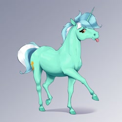 Size: 2570x2570 | Tagged: safe, artist:aquaticvibes, character:lyra heartstrings, species:pony, species:unicorn, g4, colored eyebrows, colored hooves, eyelashes, female, hoers, hooves, horn, looking at you, mare, simple background, solo, tongue out, trotting
