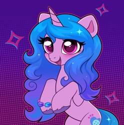 Size: 3839x3868 | Tagged: safe, artist:confetticakez, character:izzy moonbow, species:pony, species:unicorn, g5, bracelet, cute, female, friendship bracelet, gradient hair, high res, horn, izzybetes, jewelry, looking at you, mare, multicolored hair, open mouth, open smile, smiling, smiling at you, solo, unshorn fetlocks