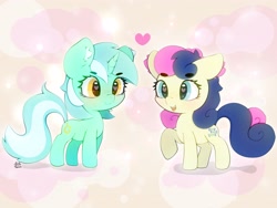 Size: 4000x3000 | Tagged: safe, artist:zokkili, character:bon bon, character:lyra heartstrings, character:sweetie drops, species:earth pony, species:pony, species:unicorn, ship:lyrabon, g4, adorabon, beanbrows, chibi, cute, duo, duo female, ear fluff, eyebrows, eyebrows visible through hair, female, heart, heart eyes, high res, horn, lesbian, looking at each other, looking at someone, lyrabetes, mare, open mouth, open smile, raised hoof, shipping, signature, smiling, wingding eyes