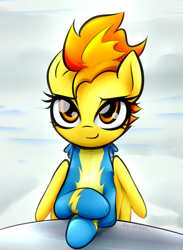 Size: 1626x2225 | Tagged: safe, artist:jetwave, character:spitfire, species:pegasus, species:pony, g4, clothing, crossed hooves, female, front view, full face view, looking at you, mare, signature, sitting, solo, uniform, wonderbolts, wonderbolts uniform