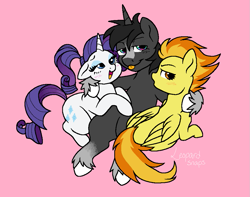 Size: 969x765 | Tagged: safe, artist:leopardsnaps, character:rarity, character:spitfire, oc, oc:crystal nightshine, species:pony, g4, cuddling, digital art, love, ms paint, nathan gets all the mares, polyamory, rarinat, shipping, smug, trio
