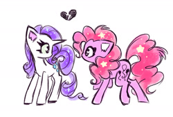 Size: 1751x1181 | Tagged: safe, artist:flutterberrypie, character:pinkie pie, character:rarity, species:earth pony, species:pony, species:unicorn, ship:raripie, g4, colored pinnae, duo, duo female, female, heart, heart eyes, horn, lesbian, looking at each other, looking at someone, mare, raised hoof, shipping, simple background, sparkles, sparkly eyes, white background, wingding eyes