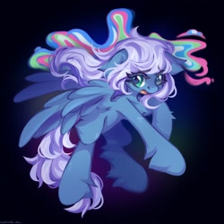 Size: 2048x2048 | Tagged: safe, artist:vanilla-chan, oc, oc only, oc:vesperal breeze, species:pegasus, species:pony, eye clipping through hair, female, fluffy, high res, looking at you, mare, open mouth, pegasus oc, solo, spread wings, wings