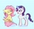 Size: 1178x1003 | Tagged: safe, artist:maxi_ponie, character:fluttershy, character:rarity, species:pegasus, species:pony, species:unicorn, ship:rarishy, g4, chest fluff, comb, cute, duo, duo female, eyebrows, female, folded wings, glowing horn, horn, lesbian, levitation, light blue background, looking at someone, magic, magic aura, mare, one eye closed, open mouth, open smile, raised hoof, raribetes, shipping, shyabetes, signature, simple background, sitting, smiling, telekinesis, wings
