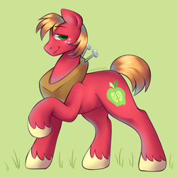 Size: 2900x2900 | Tagged: safe, artist:leopardsnaps, character:big mcintosh, g4, apple family member, confident, eyes half closed, grass, raised hoof, simple background, smiling, solo