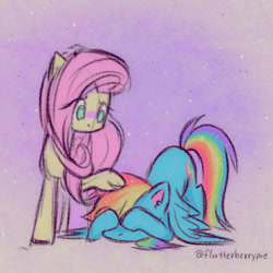 Size: 576x576 | Tagged: safe, artist:flutterberrypie, character:fluttershy, character:rainbow dash, species:pegasus, species:pony, ship:flutterdash, episode:the crystalling, g4, my little pony: friendship is magic, covering eyes, duo, duo female, eyes closed, face down ass up, female, lesbian, mare, raised hoof, shipping, signature, spread wings, wings