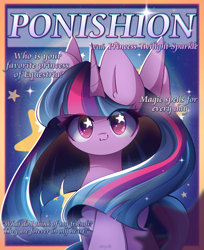 Size: 2200x2700 | Tagged: safe, artist:miryelis, character:twilight sparkle, character:twilight sparkle (alicorn), species:alicorn, species:pony, big ears, clothing, fashion, female, horn, long hair, looking at you, mare, smiling, smiling at you, solo, spread wings, standing, starry eyes, stars, text, wingding eyes, wings