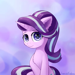 Size: 2000x2000 | Tagged: safe, artist:emeraldgalaxy, character:starlight glimmer, species:pony, species:unicorn, g4, cheek fluff, cute, ear fluff, eyebrows, female, glimmerbetes, high res, horn, looking at you, mare, signature, smiling, smiling at you, solo