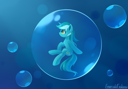 Size: 2300x1600 | Tagged: safe, artist:emeraldgalaxy, manebooru spotlight, character:lyra heartstrings, species:pony, species:unicorn, g4, bubble, crepuscular rays, female, horn, in bubble, looking up, mare, ocean, signature, smiling, solo, underwater, water, yellow eyes