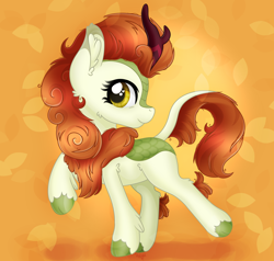 Size: 3000x2860 | Tagged: safe, artist:violight, character:autumn blaze, species:kirin, g4, awwtumn blaze, cloven hooves, cute, ear fluff, female, high res, hooves, horn, kirinbetes, looking at you, profile, raised hoof, smiling, smiling at you, solo, unshorn fetlocks