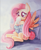 Size: 1710x2086 | Tagged: safe, alternate version, artist:sophiesplushies, character:fluttershy, species:pegasus, species:pony, g4, clothing, coffee mug, cute, female, holding, mare, mug, shyabetes, signature, sitting, solo, spread wings, sweater, sweatershy, wings