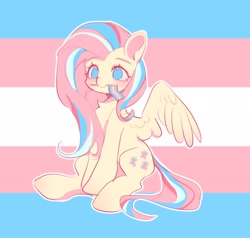 Size: 2048x1952 | Tagged: safe, artist:leafywind, character:fluttershy, species:pegasus, species:pony, g4, cute, dawwww, female, holding, mare, mouth hold, pride, pride flag, shyabetes, sitting, solo, spread wings, transgender pride flag, wings