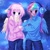 Size: 1440x1449 | Tagged: safe, artist:bonnybel_, character:fluttershy, character:rainbow dash, species:human, ship:flutterdash, g4, clothing, cute, duo, duo female, eared humanization, earmuffs, female, humanized, lesbian, pale skin, pony ears, scarf, shipping, species swap, tan skin, winged humanization, wings