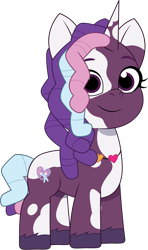 Size: 808x1368 | Tagged: safe, artist:prixy05, derpibooru original, character:violette rainbow, species:pony, species:unicorn, g5, my little pony: tell your tale, colored hooves, digital art, eyebrows, female, filly, foal, hooves, looking at you, mottled coat, simple background, smiling, smiling at you, solo, transparent background, unshorn fetlocks, vector, vitiligo, young