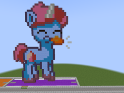 Size: 1280x961 | Tagged: safe, artist:clevercloud2022pl, artist:nitobit, species:pony, species:unicorn, g5, colt, crossover, digital art, foal, kazoo, kazoo (g5), male, minecraft, minecraft pixel art, musical instrument, pixel art, playing instrument, solo, video game, young