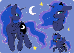 Size: 1684x1219 | Tagged: safe, artist:tiiruki, character:princess luna, species:alicorn, species:pony, g4, blushing, crescent moon, cute, eyebrows, eyebrows visible through hair, female, folded wings, heart, heart eyes, horn, looking at you, lunabetes, mare, moon, open mouth, open smile, smiling, smiling at you, solo, spread wings, stars, wingding eyes, wings