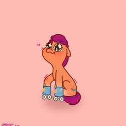 Size: 2480x2480 | Tagged: safe, artist:starburstuwu, character:sunny starscout, species:earth pony, species:pony, g5, crying, cute, female, filly, filly sunny, floppy ears, high res, injured, learning, pink background, roller skates, sad, sadorable, signature, simple background, sitting, skates, sobbing, solo, sunny sadscout, sunnybetes, tears of pain, teary eyes, young