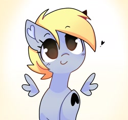 Size: 2143x2011 | Tagged: safe, artist:sillyp0ne, character:derpy hooves, species:pegasus, species:pony, g4, cute, derpabetes, eyebrows, eyebrows visible through hair, female, floating heart, floating wings, heart, high res, hoof heart, looking at you, mare, smiling, smiling at you, solo, underhoof, wings