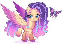 Size: 1867x1329 | Tagged: safe, artist:gihhbloonde, oc, oc only, parent:fluttershy, unnamed oc, species:pegasus, species:pony, g4, big wings, braid, color porn, colored hooves, colored wings, dark belly, female, freckles, gradient hair, gradient legs, gradient wings, hooves, implied g5, lidded eyes, lightly watermarked, magical lesbian spawn, mare, multicolored hair, multicolored wings, offspring, parent:misty brightdawn, parents:mistyshy, raised hoof, simple background, spread wings, tail, teal eyes, transparent background, unshorn fetlocks, watermark, wings