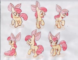 Size: 2000x1532 | Tagged: safe, artist:nedemai, character:apple bloom, species:earth pony, species:pony, newbie artist training grounds, g4, apple family member, atg 2022, bow, butt, good trick, hair bow, painting, plot, simple background, spinning, traditional art, watercolor painting, white background