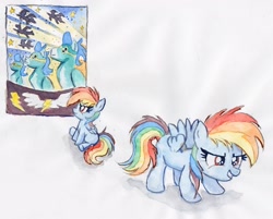 Size: 2000x1604 | Tagged: safe, artist:nedemai, character:rainbow dash, species:pegasus, species:pony, newbie artist training grounds, g4, atg 2022, female, filly, filly rainbow dash, foal, painting, solo, traditional art, watercolor painting, wonderbolts poster, young, younger