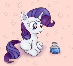 Size: 2000x1824 | Tagged: safe, artist:nedemai, character:rarity, species:pony, species:unicorn, newbie artist training grounds, g4, age regression, atg2022, blank flank, female, filly, filly rarity, foal, horn, looking at something, sitting, solo, young, younger