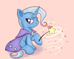 Size: 2000x1600 | Tagged: safe, artist:nedemai, character:trixie, species:pony, species:unicorn, newbie artist training grounds, g4, atg 2022, brooch, cape, clothing, crossover, cute, female, hoof hold, jewelry, kirby, kirby (series), magic, magic wand, mare, nintendo, smiling, smug, solo, stars, trixie's brooch, trixie's cape, video game, wand