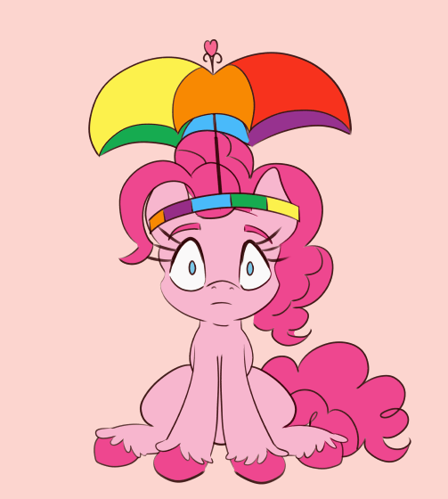 Size: 503x560 | Tagged: safe, artist:nedemai, derpibooru original, character:pinkie pie, species:earth pony, species:pony, newbie artist training grounds, g4, animated, atg 2023, clothing, gif, hat, pink background, pinkie sense, simple background, solo, tail, twitchy tail, umbrella hat