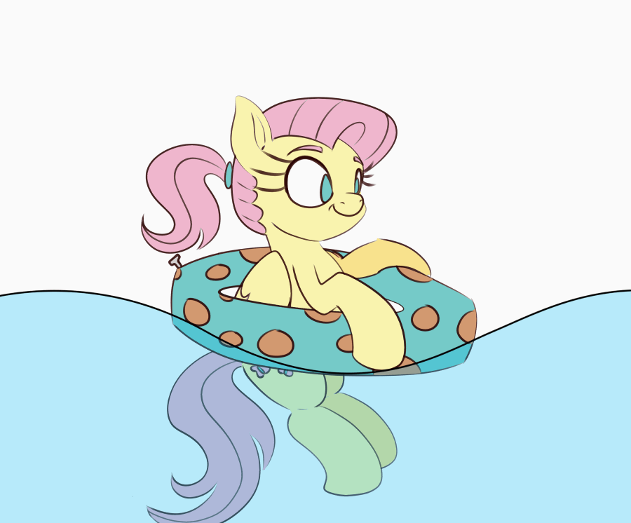 Size: 900x746 | Tagged: safe, artist:nedemai, character:fluttershy, species:pegasus, species:pony, newbie artist training grounds, g4, alternate hairstyle, animated, atg 2023, cute, female, floating, gif, inflatable, inflatable toy, inner tube, mare, ponytail, pool toy, shyabetes, smiling, solo, swimming, toy, water