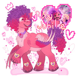 Size: 907x881 | Tagged: safe, artist:sparjechkaa, character:ruby jubilee, species:pegasus, species:pony, g5, anklet, colored hooves, colored wings, cute, dreadlocks, female, gradient hair, hooves, jewelry, mare, multicolored hair, multicolored wings, raised hoof, screencap reference, simple background, solo, unshorn fetlocks, white background, wings