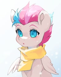 Size: 908x1140 | Tagged: safe, artist:aniimoni1, character:zipp storm, species:pegasus, species:pony, g5, adorazipp, alternate wings, blushing, clothing, colored eyebrows, colored pupils, cute, eyebrows, female, mare, open mouth, scarf, solo, wings