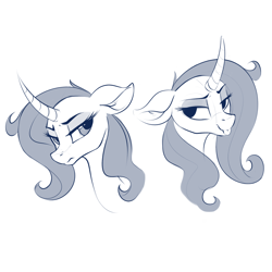 Size: 1280x1280 | Tagged: safe, artist:dimfann, community related, character:oleander, species:pony, species:unicorn, them's fightin' herds, bust, cute, female, grayscale, monochrome, oleander (tfh), portrait, simple background, smiling, solo, tongue out