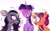 Size: 1920x1200 | Tagged: safe, artist:jully-park, community related, character:oleander, character:sunny starscout, character:twilight sparkle, character:twilight sparkle (alicorn), species:alicorn, species:classical unicorn, species:earth pony, species:pony, species:unicorn, them's fightin' herds, g5, cloven hooves, cross-popping veins, crossover, emanata, female, fight, glowing, glowing horn, horn, leonine tail, magic, mane stripe sunny, mare, oleander (tfh), simple background, trio, vein, white background