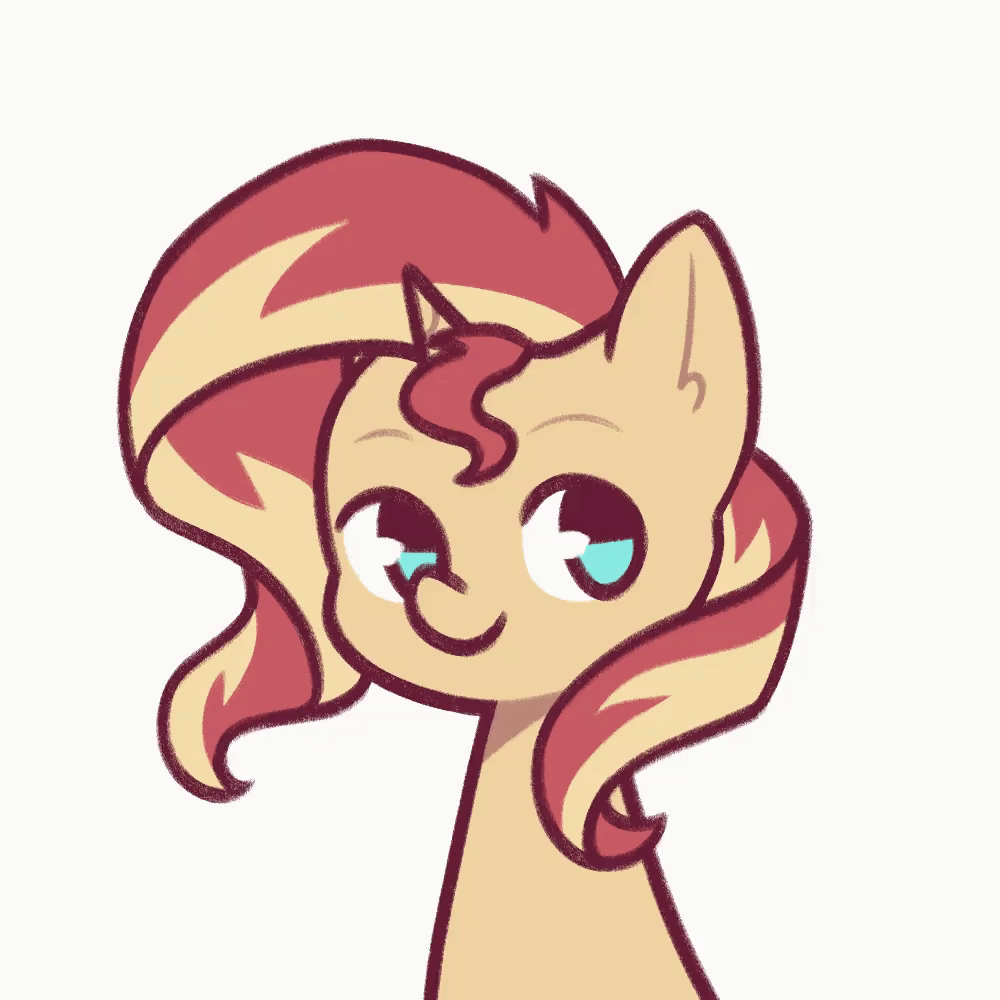 Size: 1000x1000 | Tagged: safe, artist:evelili, character:sunset shimmer, species:pony, species:unicorn, g4, my little pony:equestria girls, animated, cute, female, gif, looking at you, loop, mare, perfect loop, shimmerbetes, simple background, smiling, solo, sway, white background