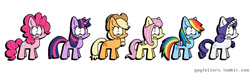 Size: 1158x337 | Tagged: safe, artist:gayfellas, character:applejack, character:fluttershy, character:pinkie pie, character:rainbow dash, character:rarity, character:twilight sparkle, species:pony, g4, apple family member, doodle, mane six, simple background, watermark, white background