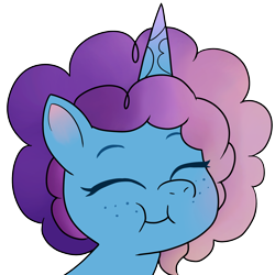 Size: 2000x2000 | Tagged: safe, artist:nine the divine, character:misty brightdawn, species:pony, species:unicorn, g5, my little pony: tell your tale, bust, cute, eyes closed, female, freckles, mare, mistybetes, portrait, rebirth misty, solo
