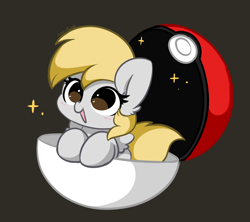 Size: 3820x3386 | Tagged: safe, artist:kittyrosie, character:derpy hooves, species:pegasus, species:pony, g4, black background, blushing, chibi, crossover, cute, derpabetes, female, high res, mare, nintendo, open mouth, open smile, poké ball, pokémon, simple background, smiling, solo, sparkles, sweet dreams fuel, video game, weapons-grade cute