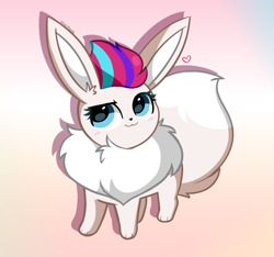 Size: 3669x3438 | Tagged: safe, artist:kittyrosie, character:zipp storm, g5, adorazipp, crossover, cute, eevee, fluffy, gradient background, heart, high res, looking up, nintendo, pokefied, pokémon, signature, solo, species swap, video game