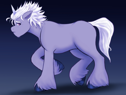 Size: 2618x1978 | Tagged: safe, artist:sallylla, derpibooru original, character:alphabittle blossomforth, species:pony, species:unicorn, g5, colored hooves, concave belly, depressed, floppy ears, freckles, full body, hooves, male, messy mane, profile, raised hoof, sad, sad pony, skinny, slender, solo, stallion, thin, unshorn fetlocks, walking, weight loss, younger