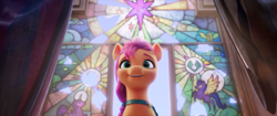 Size: 3840x1608 | Tagged: safe, screencap, character:sunny starscout, species:earth pony, species:pony, g5, my little pony: a new generation, cute, female, front view, full face view, high res, mare, smiling, solo, sunny's buttons, sunnybetes