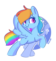 Size: 747x817 | Tagged: safe, artist:skylinepony_, character:rainbow dash, species:pegasus, species:pony, g4, female, mare, raised hoof, signature, simple background, smiling, solo, spread wings, white background, wings