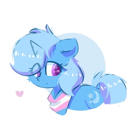 Size: 1000x1000 | Tagged: safe, artist:skylinepony_, character:trixie, species:pony, species:unicorn, g4, blush lines, blushing, cheek fluff, eye clipping through hair, female, heart, heart eyes, horn, mare, pride, pride flag, signature, simple background, solo, transgender pride flag, white background, wingding eyes