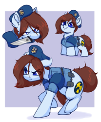 Size: 3317x4000 | Tagged: safe, artist:witchtaunter, species:pony, baret, clothing, cute, hat, jill valentine, knife, ponified, resident evil, species swap, weapon